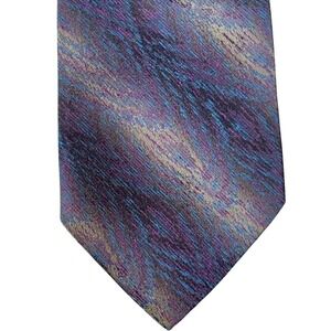 Krizia Abstract Silk Tie Italian Made Mens OS Textured Pattern Purple Blue